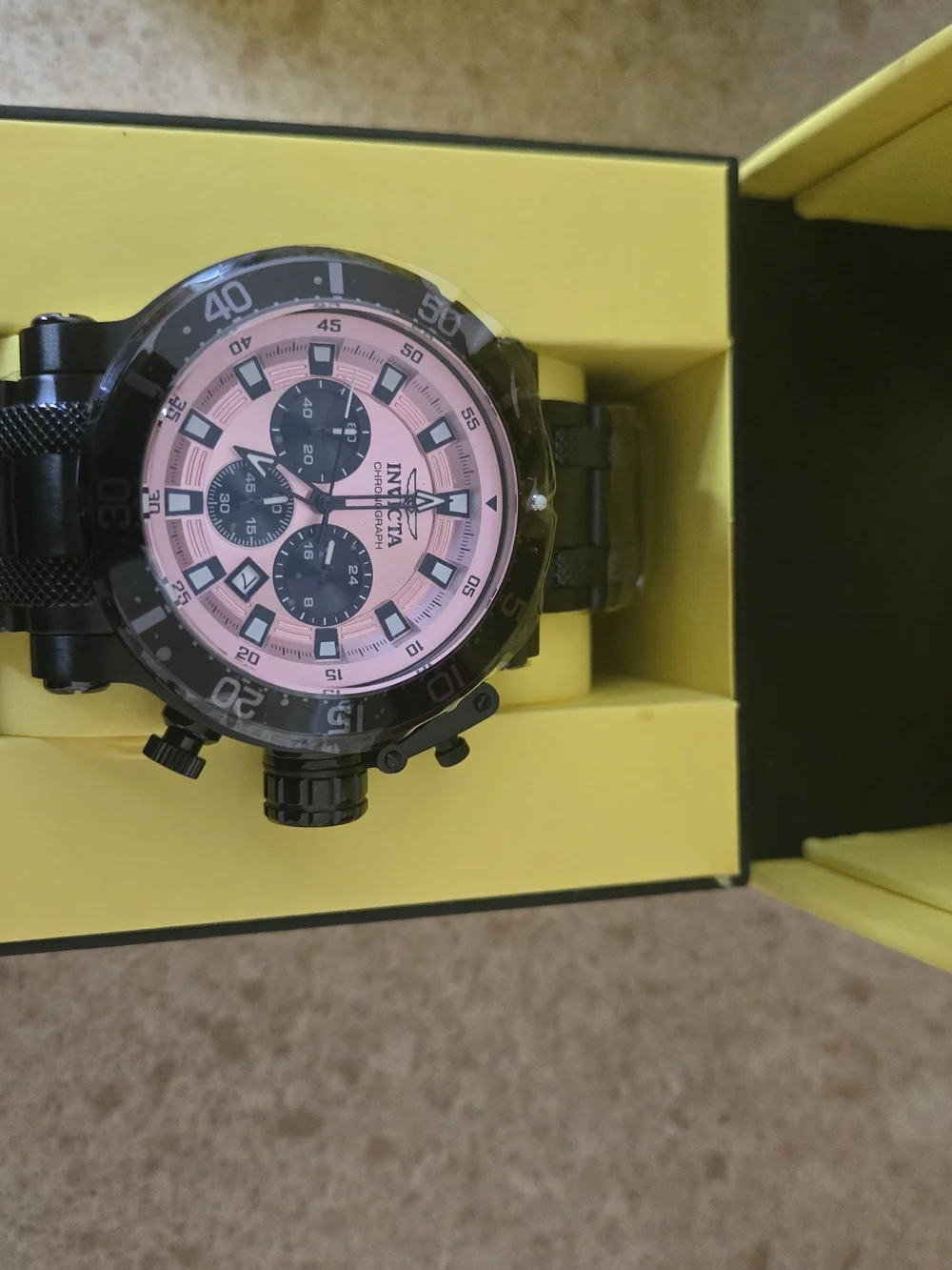 Invicta Black Bracelet Chronograph Watch with Pink Dial